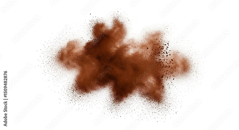 Aufkleber abstract brown powder explosion on black background with white border isolated element for design an