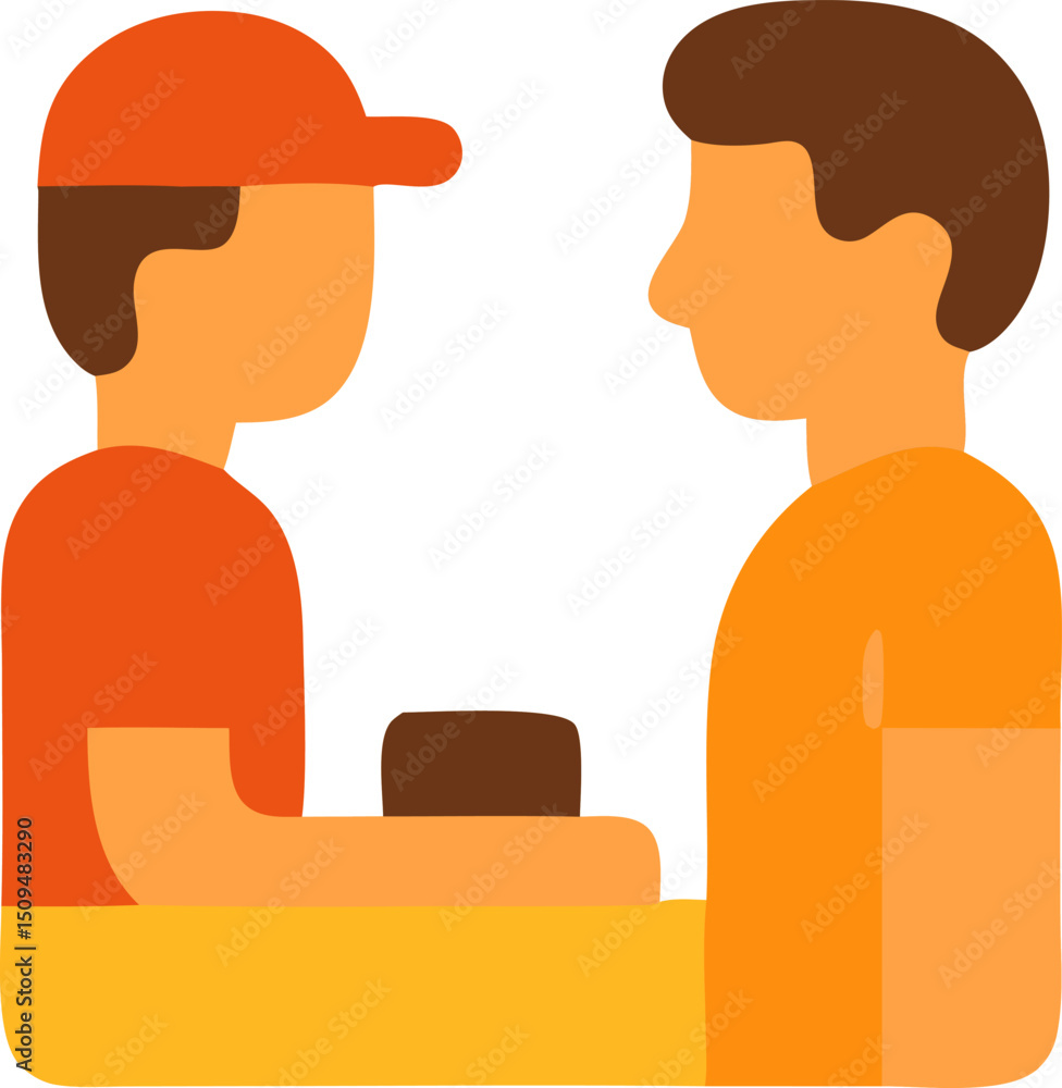 Poster two figures exchanging a small object possibly a transaction