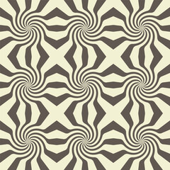 Abstract seamless pattern with spiral twisted black lines. Trendy psychedelic background. Retro design. Distorted texture. Vector flat illustration