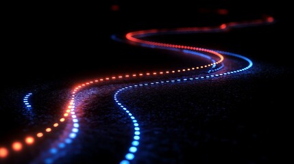 Abstract Blue and Orange Neon Light Trails Dark Background Futuristic Technology Digital Art Glowing Lines Bright Energy Dynamic Modern Design Graphic Illustration Night Scene Red 