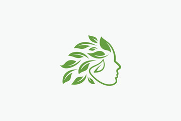 Veggie Farmer Abstract Illustration Logo  with Head Leaves Hair Concept