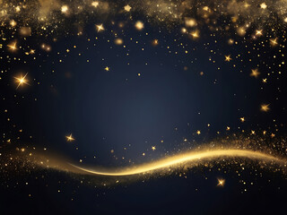 Obraz premium Golden Glitter Star Light Background with Sparkle and Spotlight for Celebration Design – AI