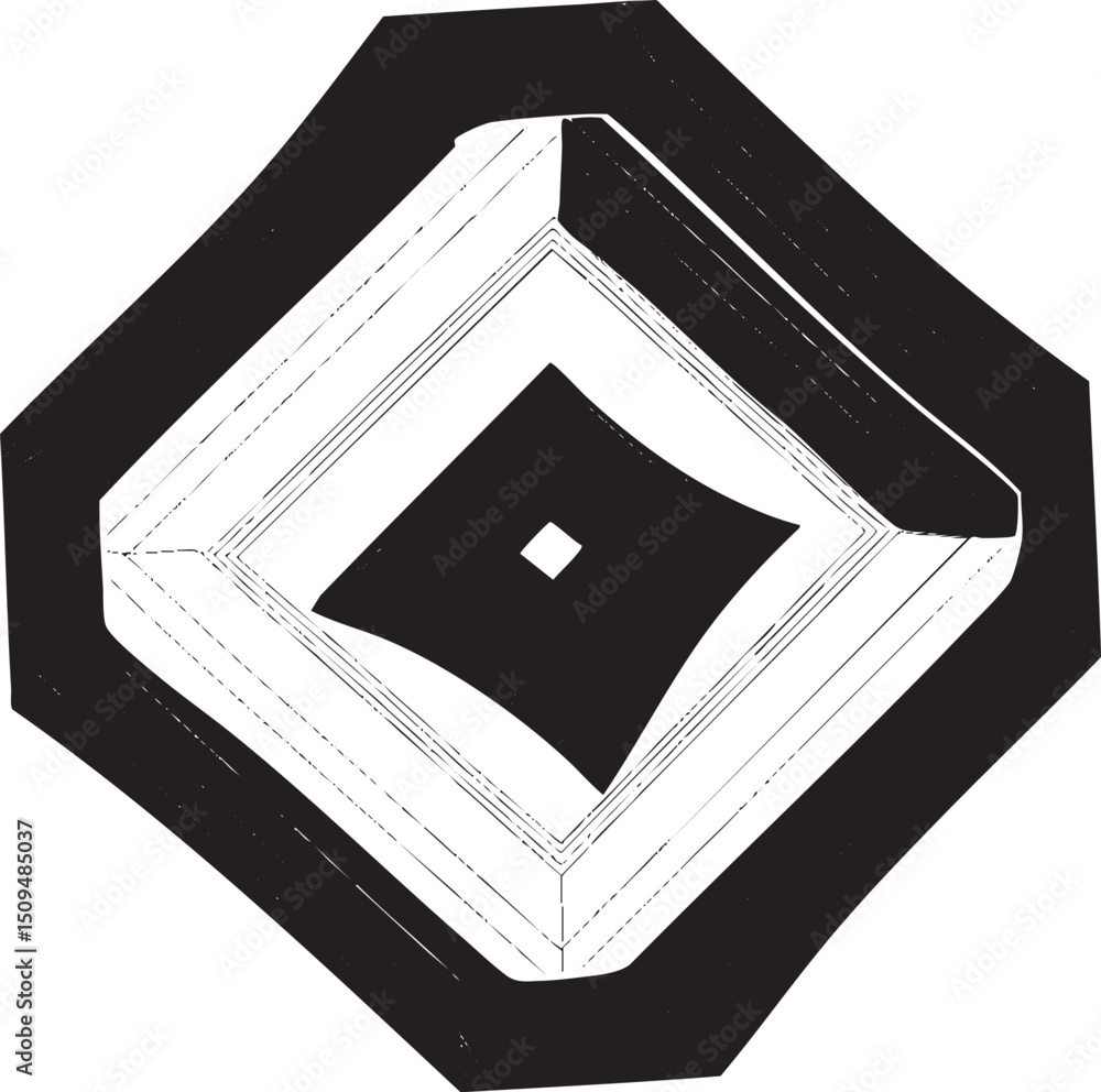 Poster stark black and white geometric forms a central square within an octagonal frame.