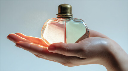 2種類の液体の入った丸い瓶を乗せた手