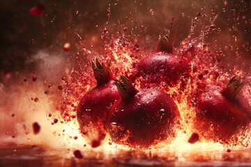 Pomegranate explosion in red liquid storm