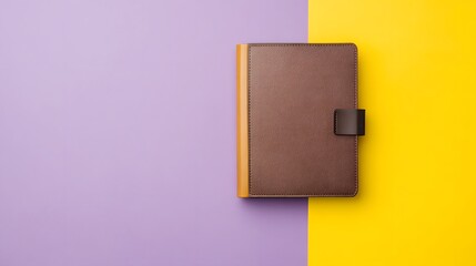 Brown Leather Notebook on Purple Yellow Background