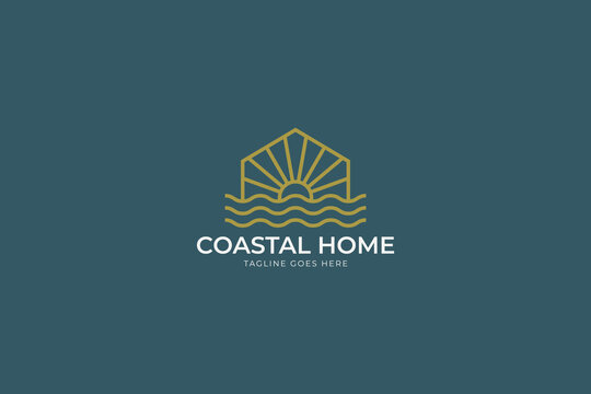 Coastal Home Logo Business Estate Property Shore House Minimalist Concept Sign Symbol