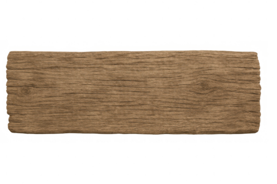 Wooden sign showing knots and wood grain isolated on transparent background, ideal for adding custom text or graphics