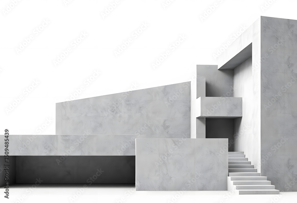 Poster neo brutalist 3d models for modern designs, angular geometry templates and raw concrete textures, mi