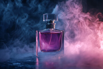 Premium perfume in spotlight smoke