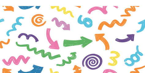 Color arrows. Brush, crayon, pencil line vector