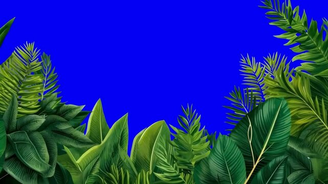 Vibrant tropical foliage frame animation, transparent 4K video, green screen