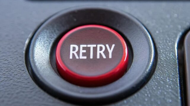 Retry button close up on electronic device with programmer prompt to try again using ai technology for improved coding and task success