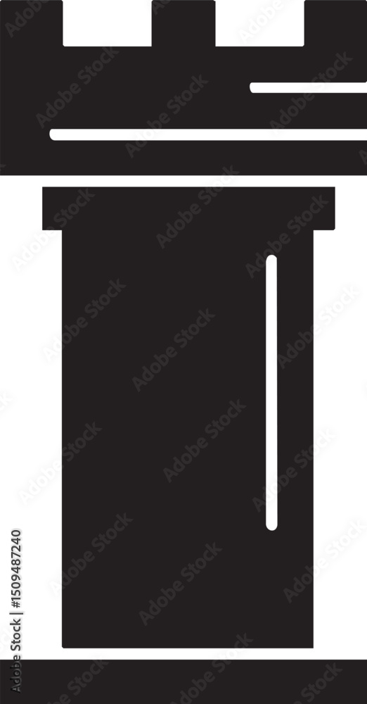 Poster vertical white container stands against a gray background with horizontal lines.