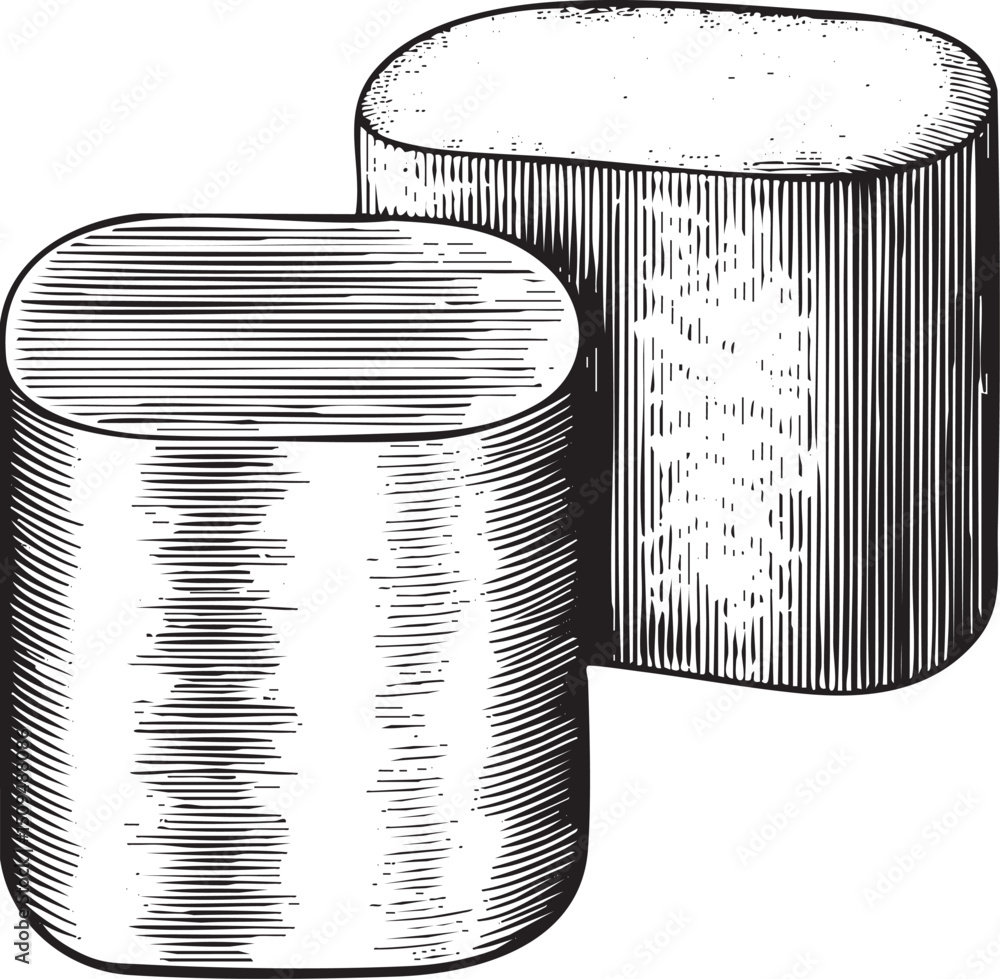 Poster two cylindrical shapes are arranged side-by-side creating a dynamic composition.