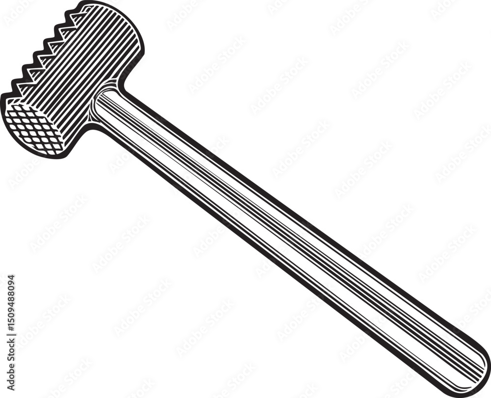 Poster sturdy hammer with a textured head rests vertically on a smooth surface.