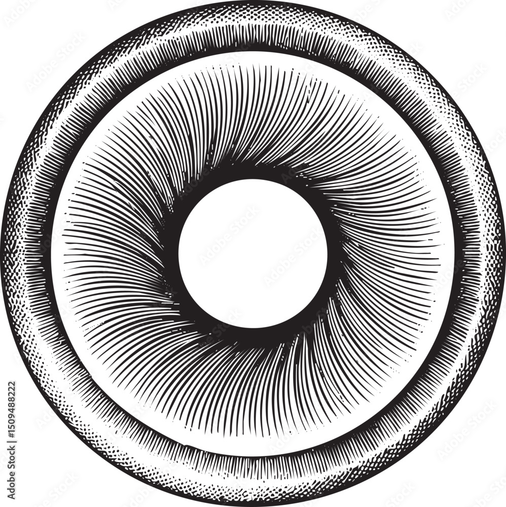 Poster detailed circular with concentric lines and a central white space.