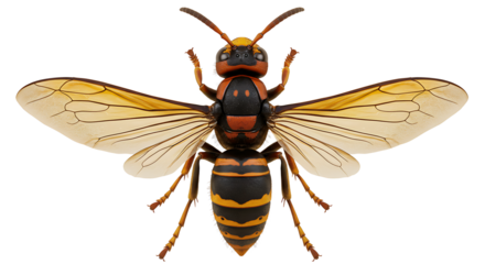 Detailed TopDown View of a Striking Asian Giant Hornet with Translucent Wings