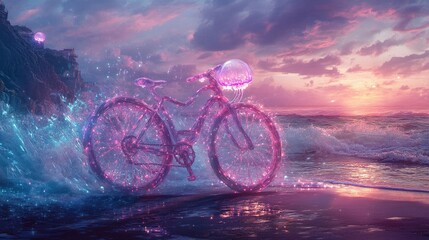 A biycycle with wheels are made by jellyfish