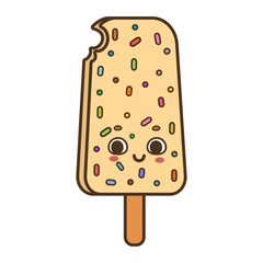 Cute popsicle kawaii summer treat with sprinkles vector illustration isolated on white background

