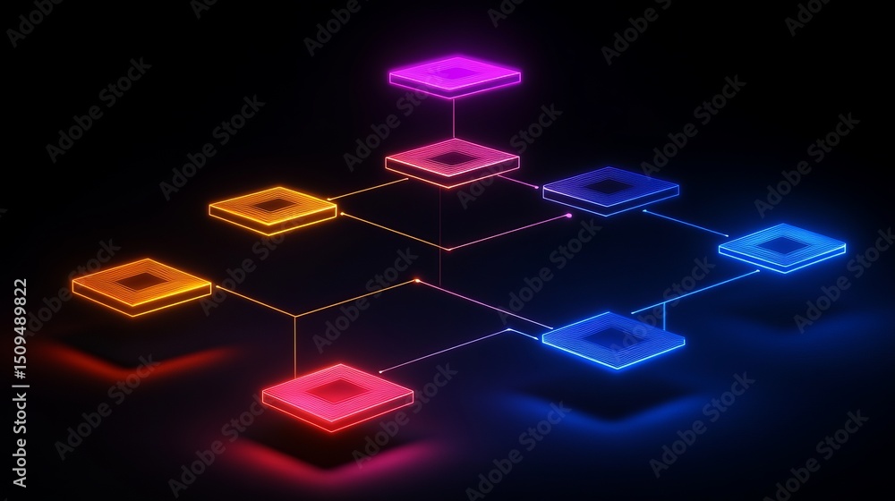 Aufkleber abstract neon network digital technology connection lines nodes data flow system futuristic bright c