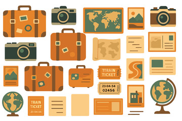 Travel essentials including vintage suitcases, cameras, and maps for adventure enthusiasts preparing for their next journey