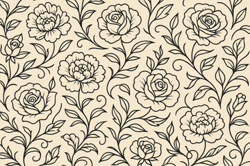 Floral design featuring black line art roses on a light background ideal for various decorative uses