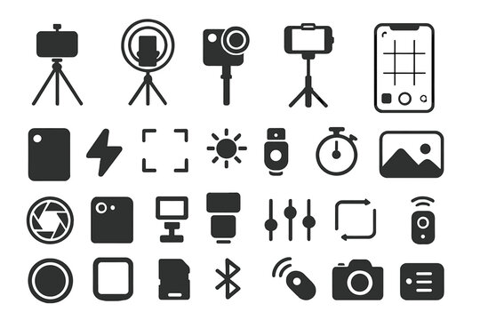 Variety of camera equipment and accessories arranged on a clean background for photography enthusiasts