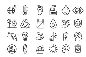 Environmental symbols representing sustainability concepts in a graphic layout suitable for educational materials or presentations