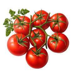 Fresh and Juicy Red Tomatoes on Branch with Green Leaves Isolated on White Background for Culinary Use transparent background, png
