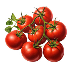 Fresh Red Tomatoes on Vine with Green Leaves Illustrating Natural Agriculture in a Detailed Stock Image transparent background, png