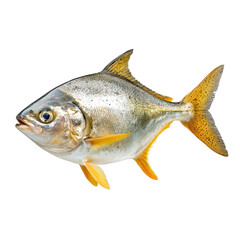 Brightly Colored Freshwater Fish with Silver and Yellow Fins Swimming Gracefully in Clear Water Landscape transparent background, png