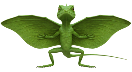 Green Frilled Lizard with Leaflike Wings Standing Tall and Alert