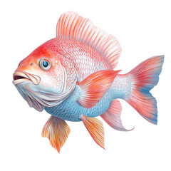 Fototapeta premium Artistic depiction of vibrant fish with intricate patterns swimming in clear blue water environment showcasing marine beauty transparent background, png