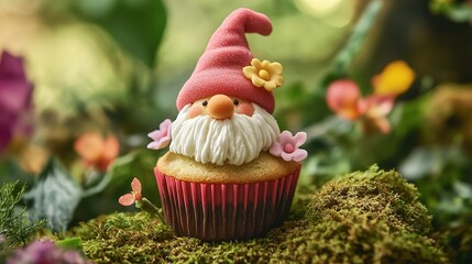 A cupcake decorated like small gardner