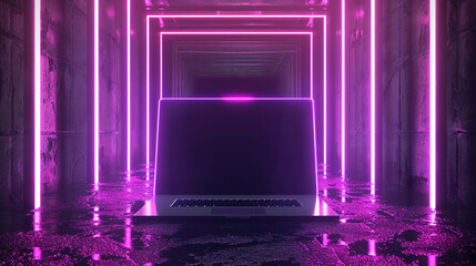 Violet Neon Laptop in Rainy Mood
