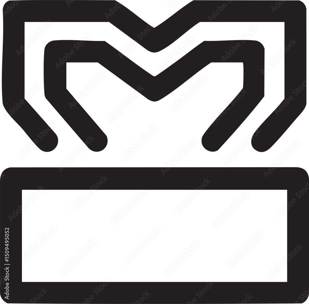 Poster stylized open rectangular box with a curved arch above it.