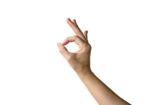 Female hand in OK gesture. Isolated on transparent background.
