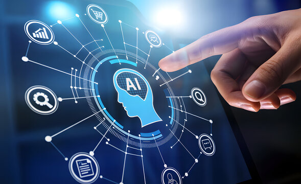 Artificial intelligence icon and finger – UI interaction