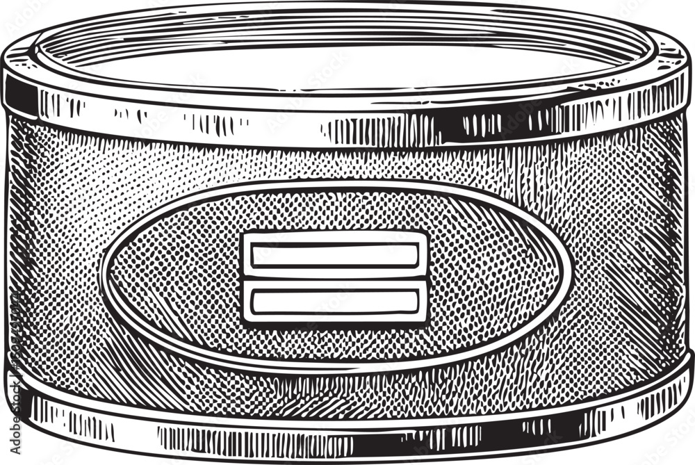 Poster cylindrical metal container with a circular window and three horizontal lines.