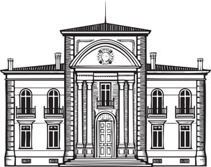 stately classical building with multiple windows and ornate detailing.