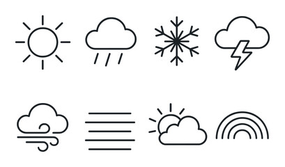 Weather and nature icons set – outline, climate and forecast symbols
