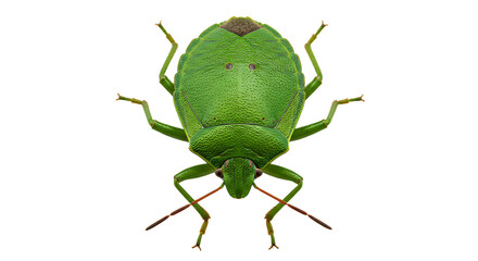Vivid Green Stink Bug with Brown Markings and Prominent Antennae Frontal View