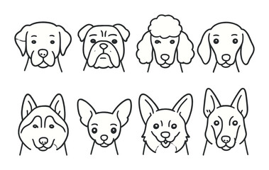 Obraz premium Dog breed outline icons set – silhouette, canine, puppy breed symbols for pet lovers