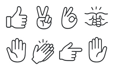 Hand gestures icons set &ndash; linear, simple and minimalist design symbols