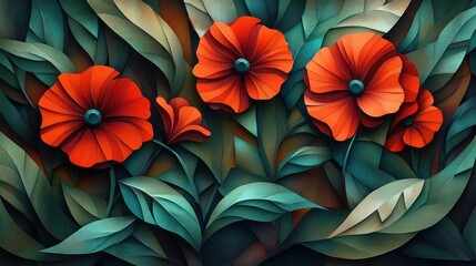 Vibrant floral art.  Bold, stylized flowers and foliage