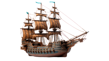  Detailed Model of a Rustic Pirate Ship on Transparent Background