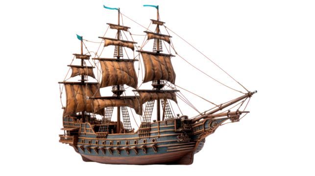  Detailed Model of a Rustic Pirate Ship on Transparent Background