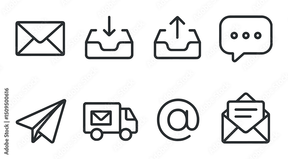 Aufkleber email and messaging linear icons set – outline, communication and mail symbols