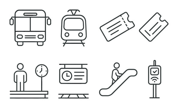 Public transport silhouette icons set – commute, transit and travel symbols